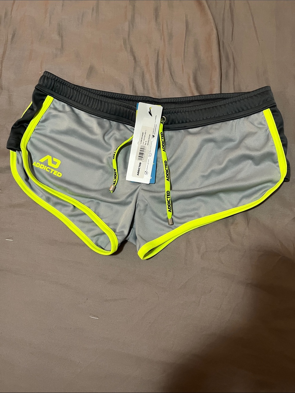 Addicted Brands Men Shorts Gray with Neon Yellow Trim